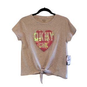 Grey and Pink DKNY Girls Heart Sequin T-Shirt